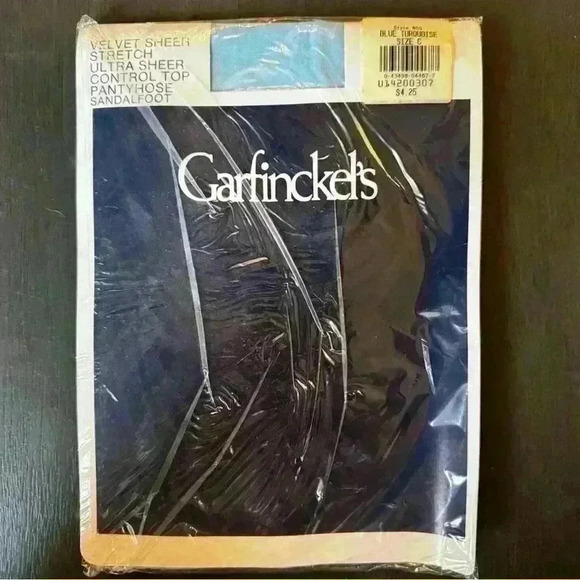 VTG 80's Garfinckel's Blue Turquoise Velvet Sheer Control Top Pantyhose‎ Size C - Picture 1 of 5